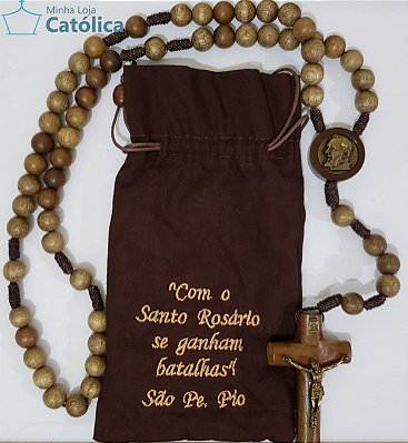 Terço de São Pio no saquinho bordado