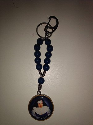 Chaveiro dezena 10mm azul com mosquetão Santa Dulce
