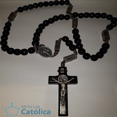 Terço preto 10mm com mistérios - 169378