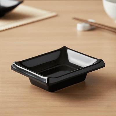 PORTA SHOYU Melamina Retangular Preto 9cm - Pires Para Shoyu Louça Restaurante Japonês Sushiman