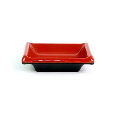 PORTA SHOYU de Melamina Retangular 9cm Vermelho com preto Para Restaurante Japonês Sushiman