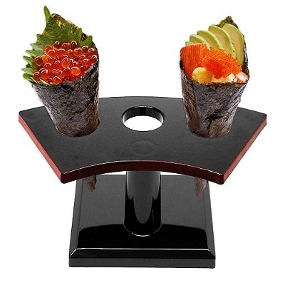 Porta Temaki Preto com Vermelho Com 3 Furos - Suporte Profissional Para Temakis Sushiman Restaurante Japonês