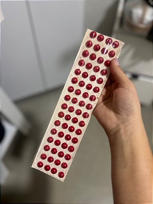 Aplique "Meia Pérola Vermelha" 12mm autocolante cartela com 64 pcs