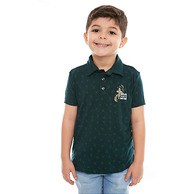 Camisa Gola Polo Infantil Deus Cuida de Mim