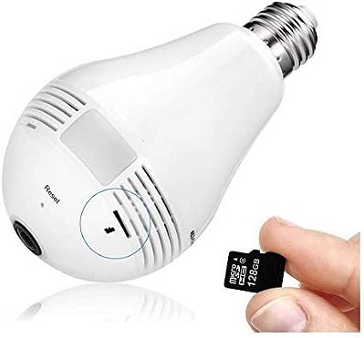 Lampada Espiã Câmera Ip 360° Hd Led Wifi Gravação/Alarme via App