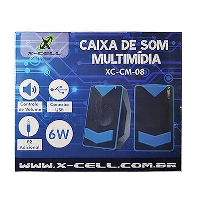 Caixa de Som XCCM08 6W, Conexão USB/P2