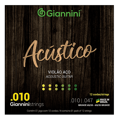 Encordoamento .010-047 P/ Violão Aço 12 cordas Acústico Giannini