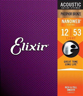 Encordoamento Elixir Violão Aço Phosphor Bronze Nanoweb 12-53