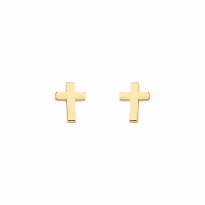 Brinco Cruz Lisa - Semijoia Banhada a Ouro 18K