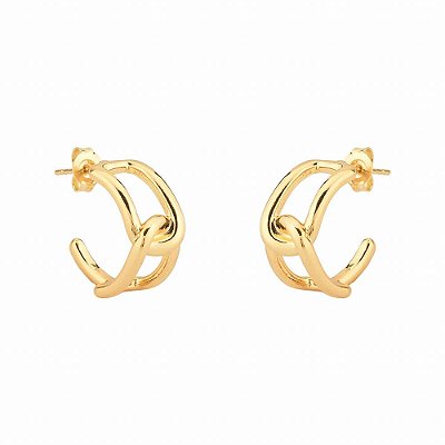 Brinco Meia Argola Elo Entrelaçado - Semijoia Banhada a Ouro 18K