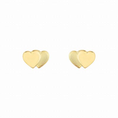 Brinco Dois Corações - Semijoia Banhada a Ouro 18K