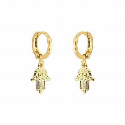 Brinco Argola Mão de Fátima - Semijoia Banhada a Ouro 18K