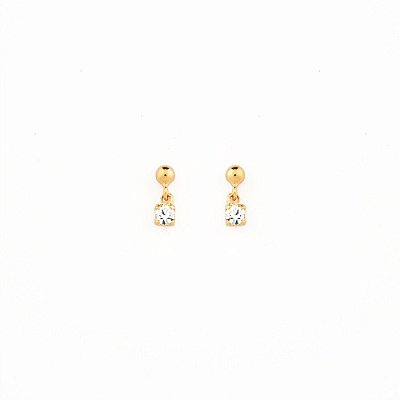 Brinco Bolinha Lisa Com Ponto de Luz Pendurado - Semijoia Banhada a Ouro 18K