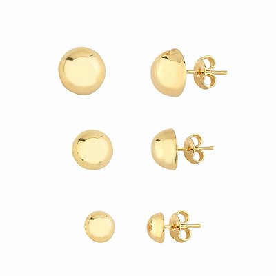 Kit 3 Brincos Meia Bola - Semijoia Banhada a Ouro 18K
