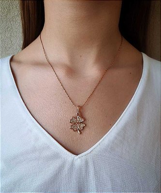 Colar Trevo Rosé - Semijoia Banhada a Ouro 18K