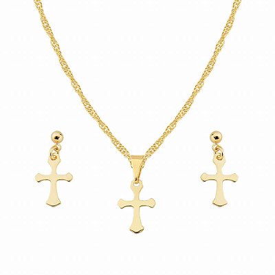 Conjunto Cruz - Semijoia Banhada a Ouro 18K