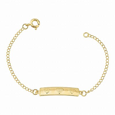 Pulseira Infantil Chapinha Corações - Semijoia Banhada a Ouro 18K