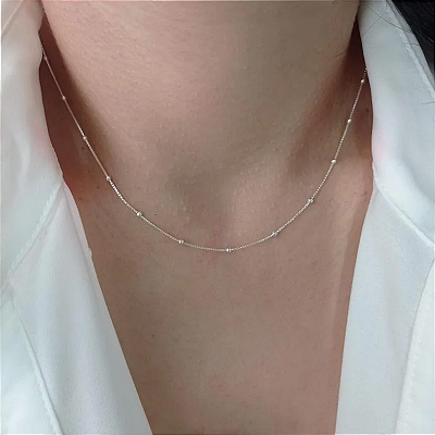 Colar Com Bolinhas 40 cm - Joia em Prata 925