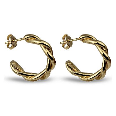 Brinco Meia Argola Trançada - Semijoia Banhada a Ouro 18K