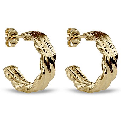 Brinco Meia Argola Trabalhada - Semijoia Banhada a Ouro 18K