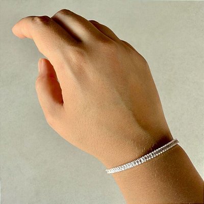 Pulseira Riviera Zircônias Transparentes 3mm - Semijoia Banhada a Prata