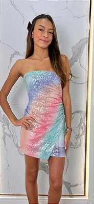 Vestido Paetê Degradê Tomara que Caia