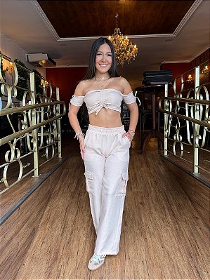 Top Cropped Drapeado com Amarração Creamy