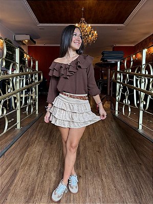 Saia Shorts Laise de Malha Creamy