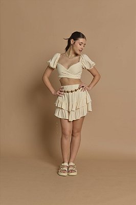 Top de Viscose com Lastex e Amarração Creamy