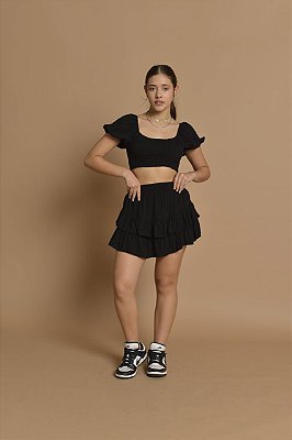 Top de Viscose com Lastex e Amarração Preto