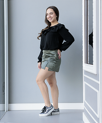 Blusa Bata de Crepe Preta