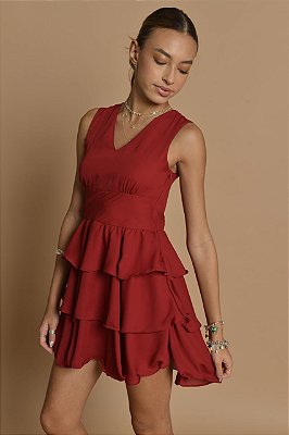 Vestido de Crepe Decote V Vermelho