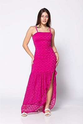 Vestido Longo de Tule com Fenda Pink