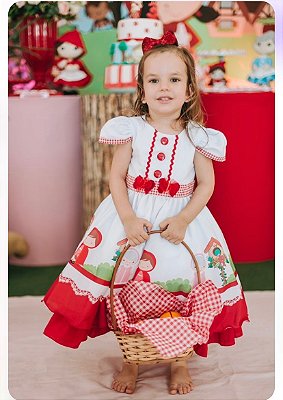 Vestido festa infantil da chapeuzinho vermelho e capa vermelha