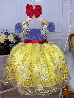 Vestido Infantil Cinderela Azul Renda e Pérolas - Fabuloso Ateliê