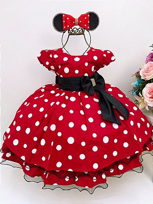 Vestido vermelho com deals bolas pretas infantil