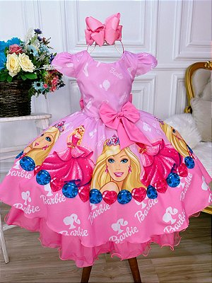 Vestido infantil Barbie Rosa Babados Glitter Brilho - Fabuloso Ateliê