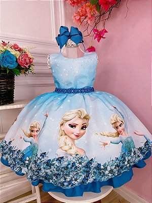 Vestido Infantil Frozen Princesa Gelo Olaf C/ Pérolas Luxo