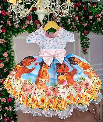 Vestido Infantil Moana Baby Pêssego Luxo Festa - Fabuloso Ateliê