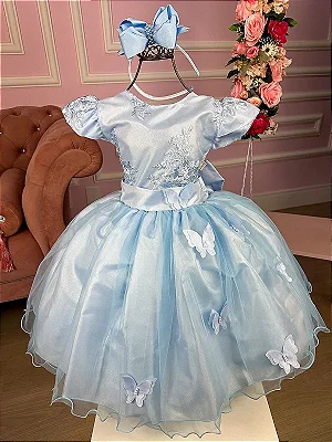 Vestido Jardim Encantado Azul Bebe Princesa - Fabuloso Ateliê