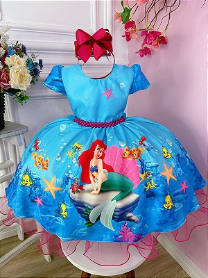 Vestido Infantil Princesa Sereia Ariel e Amigos C/ Pérolas Sku: 1186RR  Categoria: BAILA NINA 4 ao