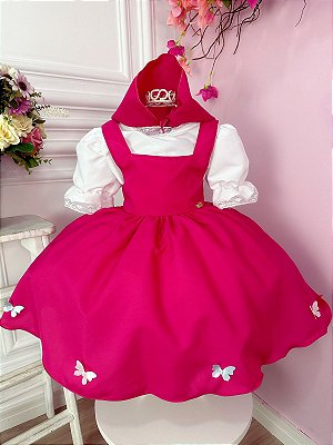 Vestido infantil Barbie Pink Babados Com Glitter Brilho - Fabuloso Ateliê