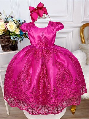 Vestido Infantil Vermelho Renda Realeza e Pérolas - Fabuloso Ateliê