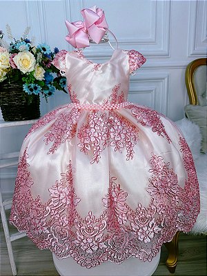 Vestido Infantil Barbie em Paris Rosa e Pink Cinto Pérolas - Fabuloso Ateliê