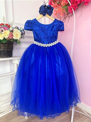 Vestido Infantil Dama Honra Azul Royal Casamento Renda - Rosa