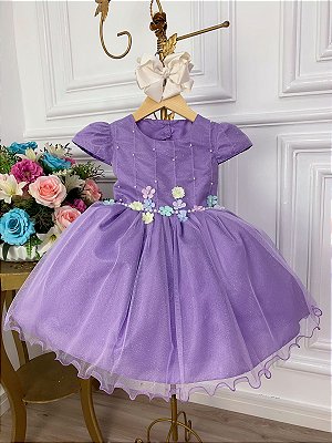 Vestido Infantil Princesa Sofia Lilás Aplique Pérolas Luxo Para Festa De  Aniversário