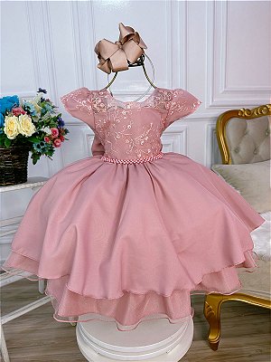 Vestido infantil Barbie Pink Babados Com Glitter Brilho - Fabuloso Ateliê