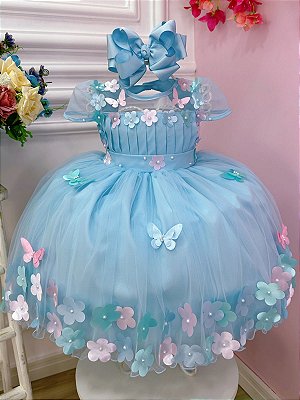 Vestido Infantil Lilás Princesa Sofia Apliques de Flores - Fabuloso Ateliê