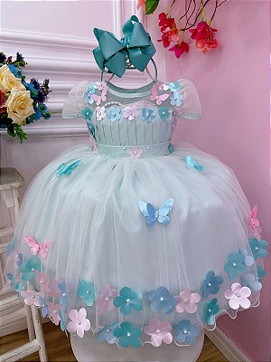 Vestido Princesa Jardim Encantado Azul Bebe - Fabuloso Ateliê