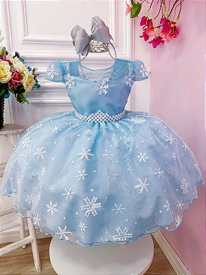Vestido Infantil Frozen Elsa e Anna Azul Luxo - Fabuloso Ateliê